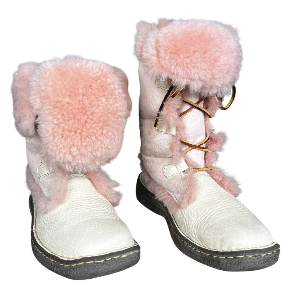 Born Women’s Pink Shearling Cream Leather Winter Boots Size US 9 - Picture 5 of 10